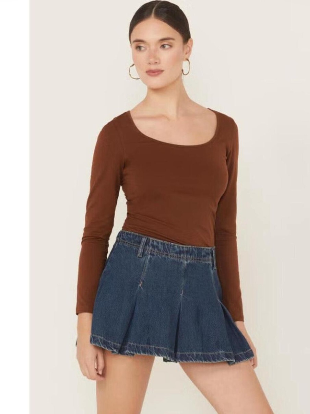 Free People Dark Wash Pleated Denim Mini Skirt - Blue
